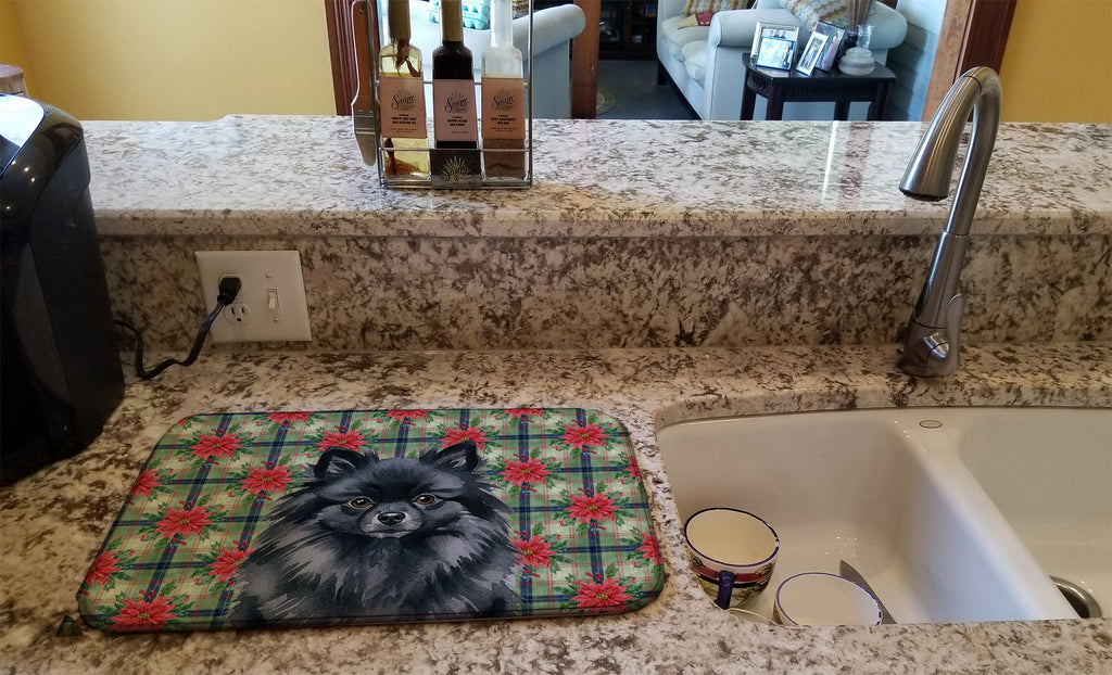 Black Pomeranian Christmas PoinsettIas Dish Drying Mat Absorbent Dish Drying Mat Pad for Kitchen Counter Dish Drainer Mat for Countertop, 14 x 21", Multicolor