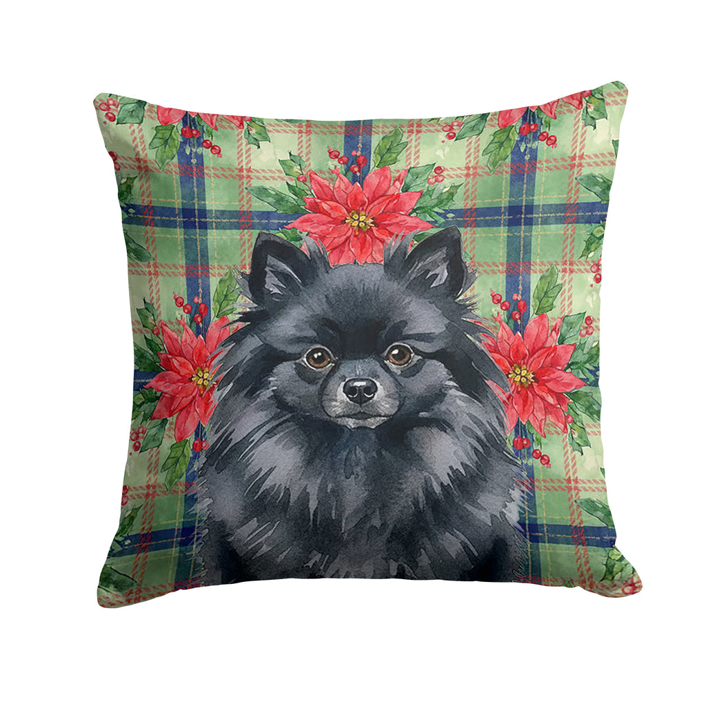 Black Pomeranian Christmas PoinsettIas Decorative Throw Pillow 18x18 Indoor Outdoor Accent Cushion, Fabric Cover with Insert for Sofa, Bed, Porch & Living Room