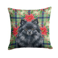 Black Pomeranian Christmas PoinsettIas Decorative Throw Pillow 18x18 Indoor Outdoor Accent Cushion, Fabric Cover with Insert for Sofa, Bed, Porch & Living Room