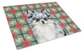 Blue Merle Pomeranian Christmas PoinsettIas Cutting Board Tempered Glass Kitchen Cutting Surface, Heat Resistant Chopping, Non-Slip Feet, Food Prep & Serving