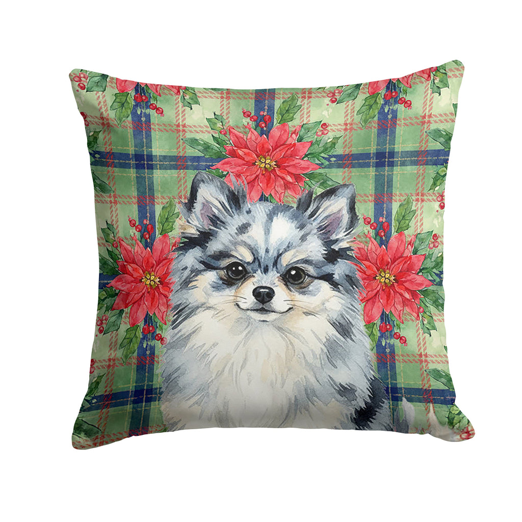 Blue Merle Pomeranian Christmas PoinsettIas Decorative Throw Pillow 18x18 Indoor Outdoor Accent Cushion, Fabric Cover with Insert for Sofa, Bed, Porch & Living Room