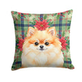 Pomeranian Christmas PoinsettIas Decorative Throw Pillow 14x14 Indoor Outdoor Accent Cushion, Fabric Cover with Insert for Sofa, Bed, Porch & Living Room