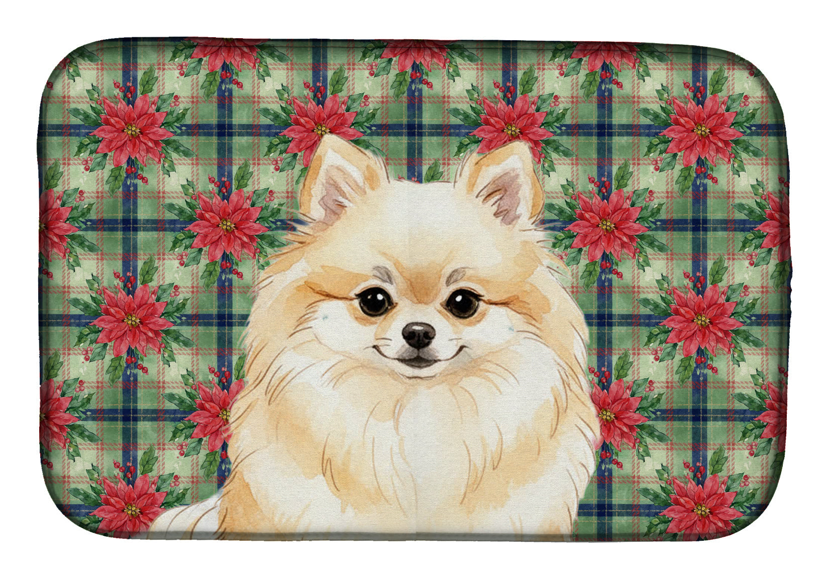 Cream Pomeranian Christmas PoinsettIas Dish Drying Mat Absorbent Dish Drying Mat Pad for Kitchen Counter Dish Drainer Mat for Countertop, 14 x 21", Multicolor