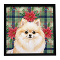 Cream Pomeranian Christmas PoinsettIas Framed Metal Print Bathroom, Kitchen, Office, Home Decor Wall Art Ready to Hang, Square, 8X8