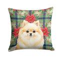 Cream Pomeranian Christmas PoinsettIas Decorative Throw Pillow 18x18 Indoor Outdoor Accent Cushion, Fabric Cover with Insert for Sofa, Bed, Porch & Living Room