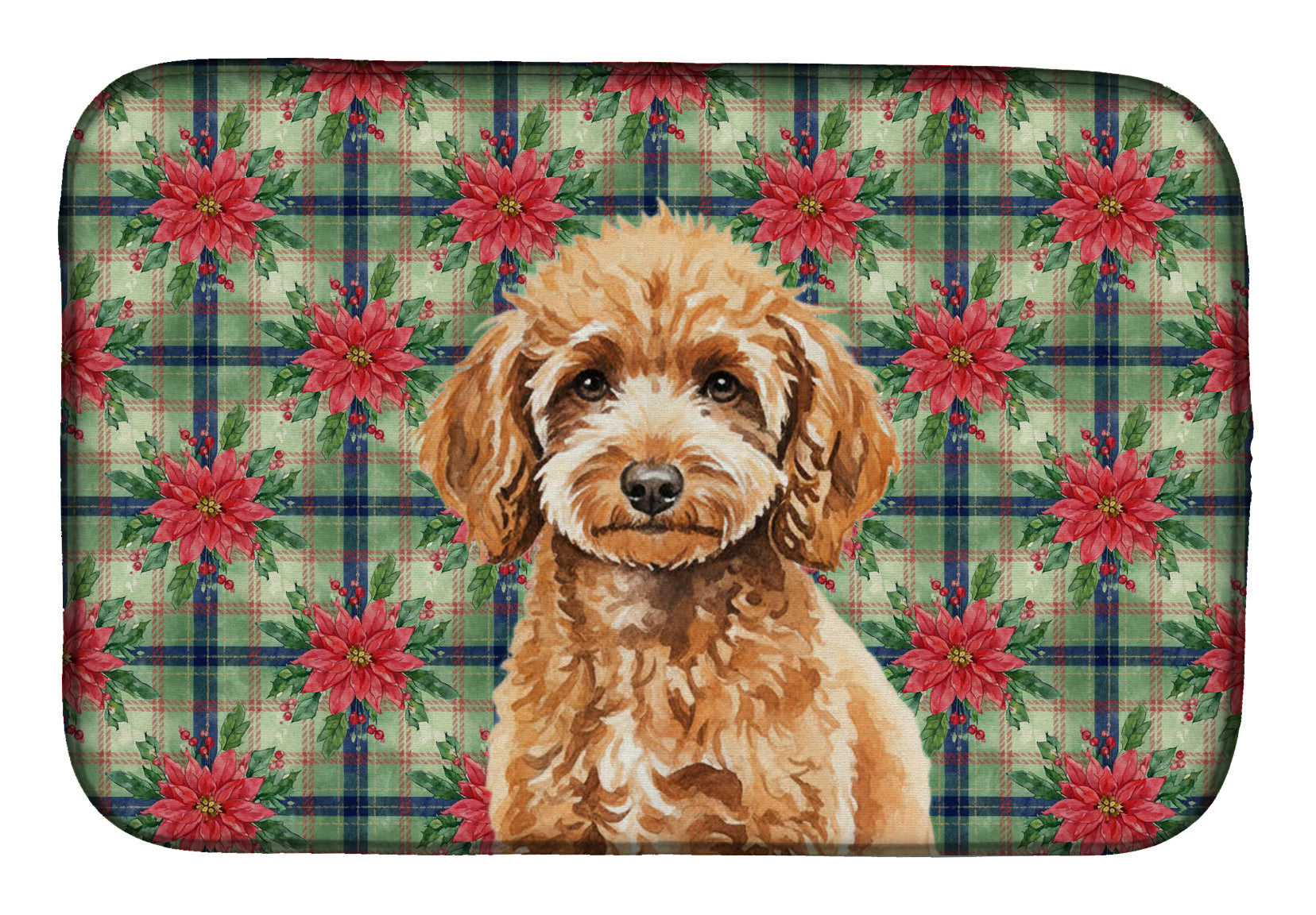 Miniature Apricot Poodle Christmas PoinsettIas Dish Drying Mat Absorbent Dish Drying Mat Pad for Kitchen Counter Dish Drainer Mat for Countertop, 14 x 21", Multicolor