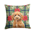 Miniature Apricot Poodle Christmas PoinsettIas Decorative Throw Pillow 18x18 Indoor Outdoor Accent Cushion, Fabric Cover with Insert for Sofa, Bed, Porch & Living Room