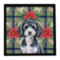 Miniature Parti Poodle Christmas PoinsettIas Framed Metal Print Bathroom, Kitchen, Office, Home Decor Wall Art Ready to Hang, Square, 8X8