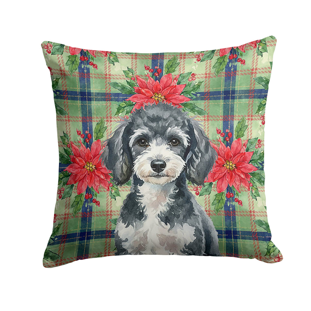 Miniature Parti Poodle Christmas PoinsettIas Decorative Throw Pillow 18x18 Indoor Outdoor Accent Cushion, Fabric Cover with Insert for Sofa, Bed, Porch & Living Room