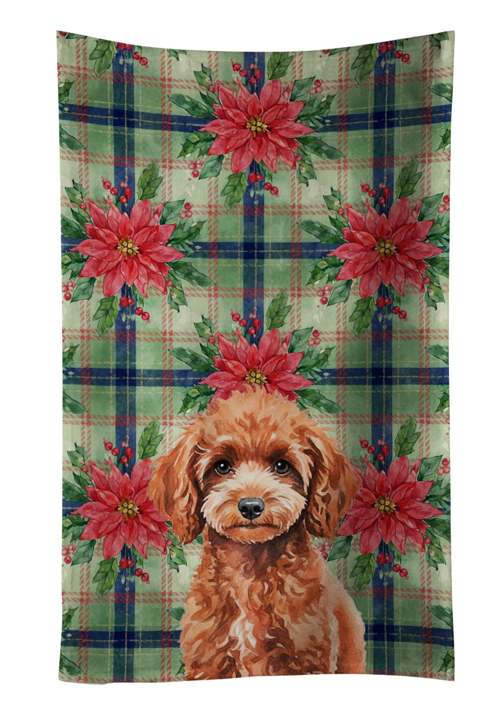Miniature Red Poodle Christmas PoinsettIas Kitchen Towel Velour Plush Front and Cotton Loop Back Machine Washable