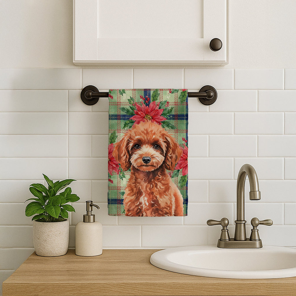 Miniature Red Poodle Christmas PoinsettIas Kitchen Towel Velour Plush Front and Cotton Loop Back Machine Washable