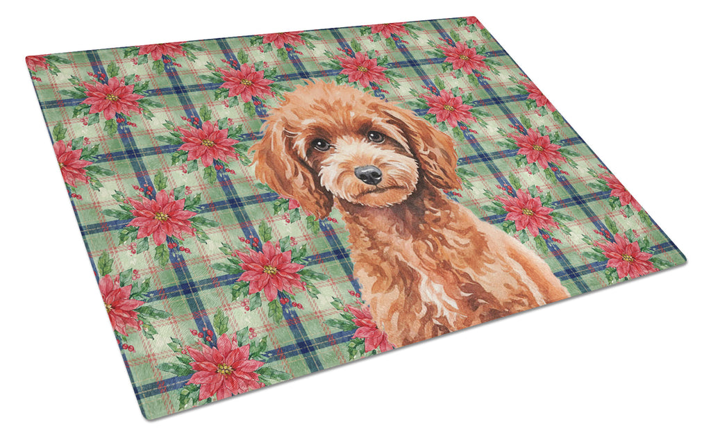 Miniature Red Poodle Christmas PoinsettIas Cutting Board Tempered Glass Kitchen Cutting Surface, Heat Resistant Chopping, Non-Slip Feet, Food Prep & Serving