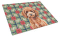 Miniature Red Poodle Christmas PoinsettIas Cutting Board Tempered Glass Kitchen Cutting Surface, Heat Resistant Chopping, Non-Slip Feet, Food Prep & Serving