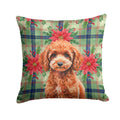 Miniature Red Poodle Christmas PoinsettIas Decorative Throw Pillow 14x14 Indoor Outdoor Accent Cushion, Fabric Cover with Insert for Sofa, Bed, Porch & Living Room