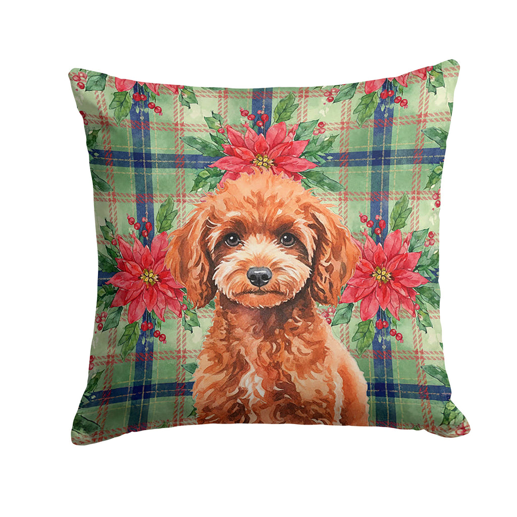 Miniature Red Poodle Christmas PoinsettIas Decorative Throw Pillow 18x18 Indoor Outdoor Accent Cushion, Fabric Cover with Insert for Sofa, Bed, Porch & Living Room