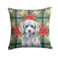 Miniature Silver Poodle Christmas PoinsettIas Decorative Throw Pillow 14x14 Indoor Outdoor Accent Cushion, Fabric Cover with Insert for Sofa, Bed, Porch & Living Room