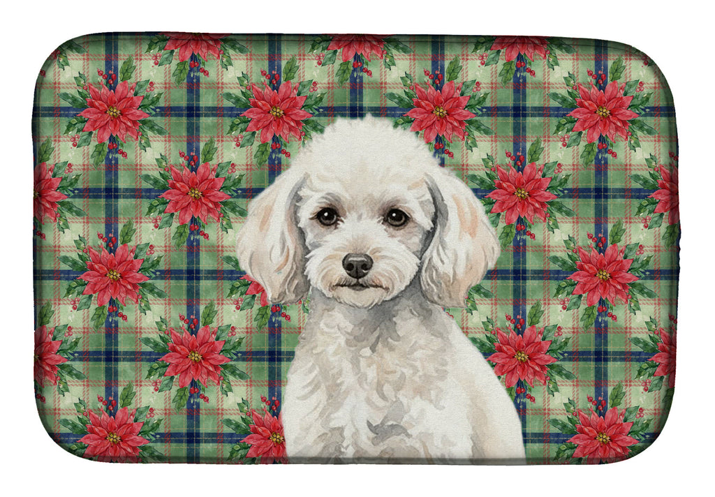 Miniature White Poodle Christmas PoinsettIas Dish Drying Mat Absorbent Dish Drying Mat Pad for Kitchen Counter Dish Drainer Mat for Countertop, 14 x 21", Multicolor
