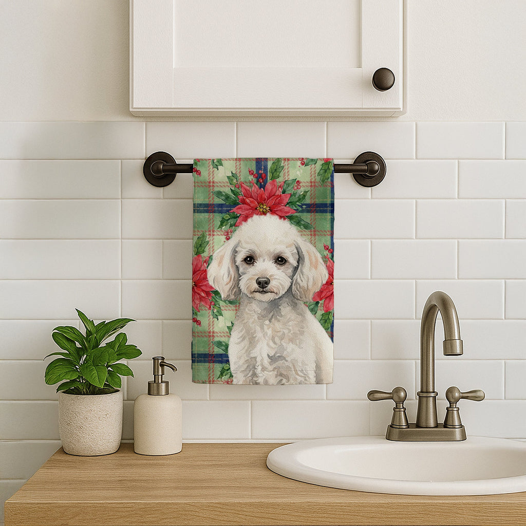 Miniature White Poodle Christmas PoinsettIas Kitchen Towel Velour Plush Front and Cotton Loop Back Machine Washable