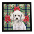 Miniature White Poodle Christmas PoinsettIas Framed Metal Print Bathroom, Kitchen, Office, Home Decor Wall Art Ready to Hang, Square, 8X8