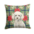 Miniature White Poodle Christmas PoinsettIas Decorative Throw Pillow 18x18 Indoor Outdoor Accent Cushion, Fabric Cover with Insert for Sofa, Bed, Porch & Living Room