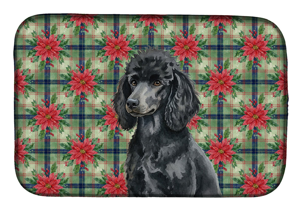 Standard Black Poodle Christmas PoinsettIas Dish Drying Mat Absorbent Dish Drying Mat Pad for Kitchen Counter Dish Drainer Mat for Countertop, 14 x 21", Multicolor
