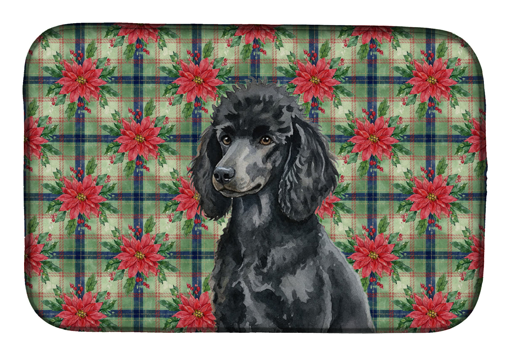 Standard Black Poodle Christmas PoinsettIas Dish Drying Mat Absorbent Dish Drying Mat Pad for Kitchen Counter Dish Drainer Mat for Countertop, 14 x 21", Multicolor