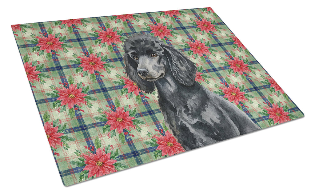 Standard Black Poodle Christmas PoinsettIas Cutting Board Tempered Glass Kitchen Cutting Surface, Heat Resistant Chopping, Non-Slip Feet, Food Prep & Serving