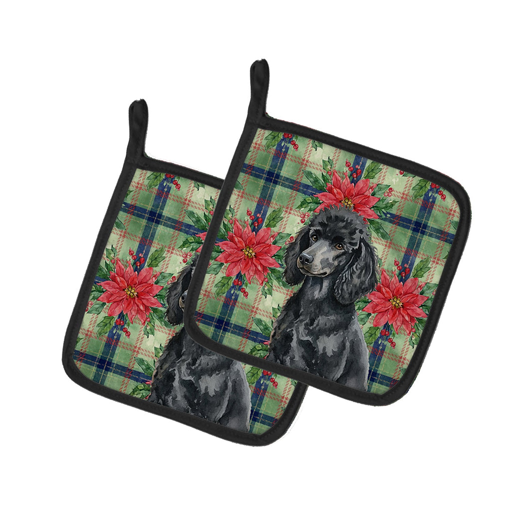 Standard Black Poodle Christmas PoinsettIas Pot Holder Set of 2 Heat Resistant Quilted Hot Pads 7.5 x 7.5 Inch, Insulated Kitchen Trivets for Cooking & Baking
