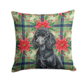 Standard Black Poodle Christmas PoinsettIas Decorative Throw Pillow 18x18 Indoor Outdoor Accent Cushion, Fabric Cover with Insert for Sofa, Bed, Porch & Living Room