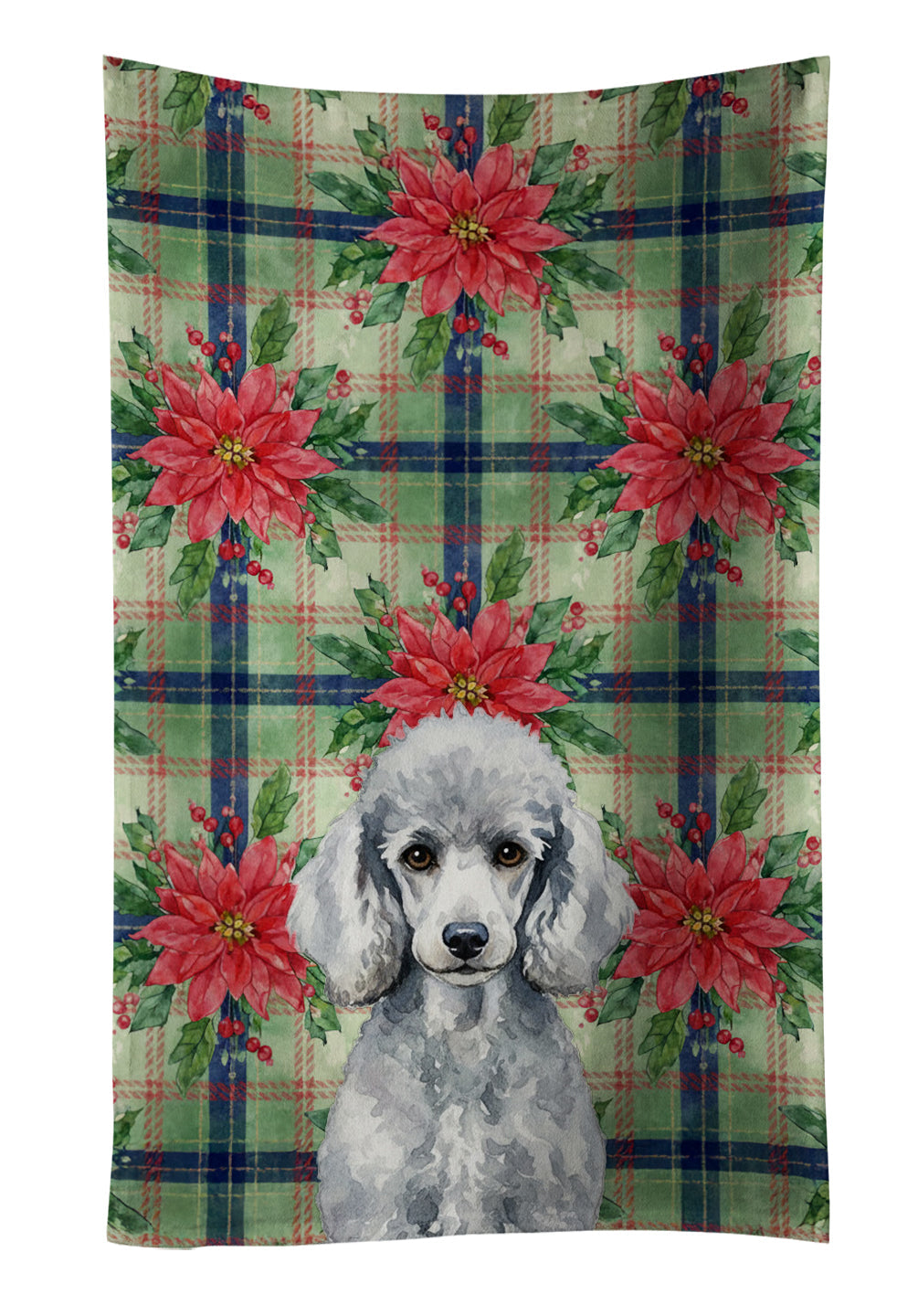 Standard Silver Poodle Christmas PoinsettIas Kitchen Towel Velour Plush Front and Cotton Loop Back Machine Washable
