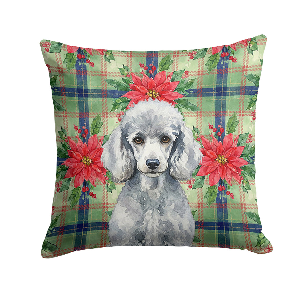 Standard Silver Poodle Christmas PoinsettIas Decorative Throw Pillow 18x18 Indoor Outdoor Accent Cushion, Fabric Cover with Insert for Sofa, Bed, Porch & Living Room