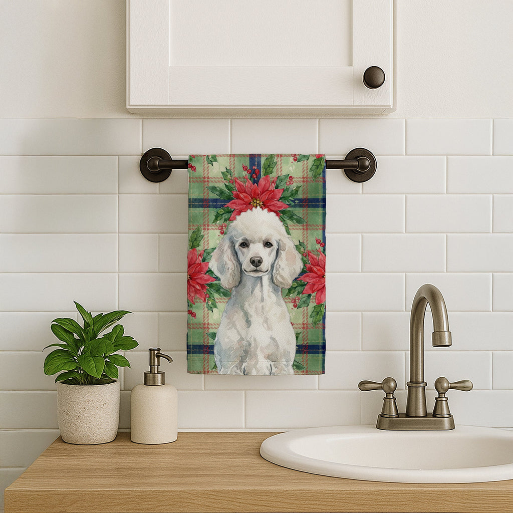 Standard White Poodle Christmas PoinsettIas Kitchen Towel Velour Plush Front and Cotton Loop Back Machine Washable