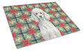 Standard White Poodle Christmas PoinsettIas Cutting Board Tempered Glass Kitchen Cutting Surface, Heat Resistant Chopping, Non-Slip Feet, Food Prep & Serving