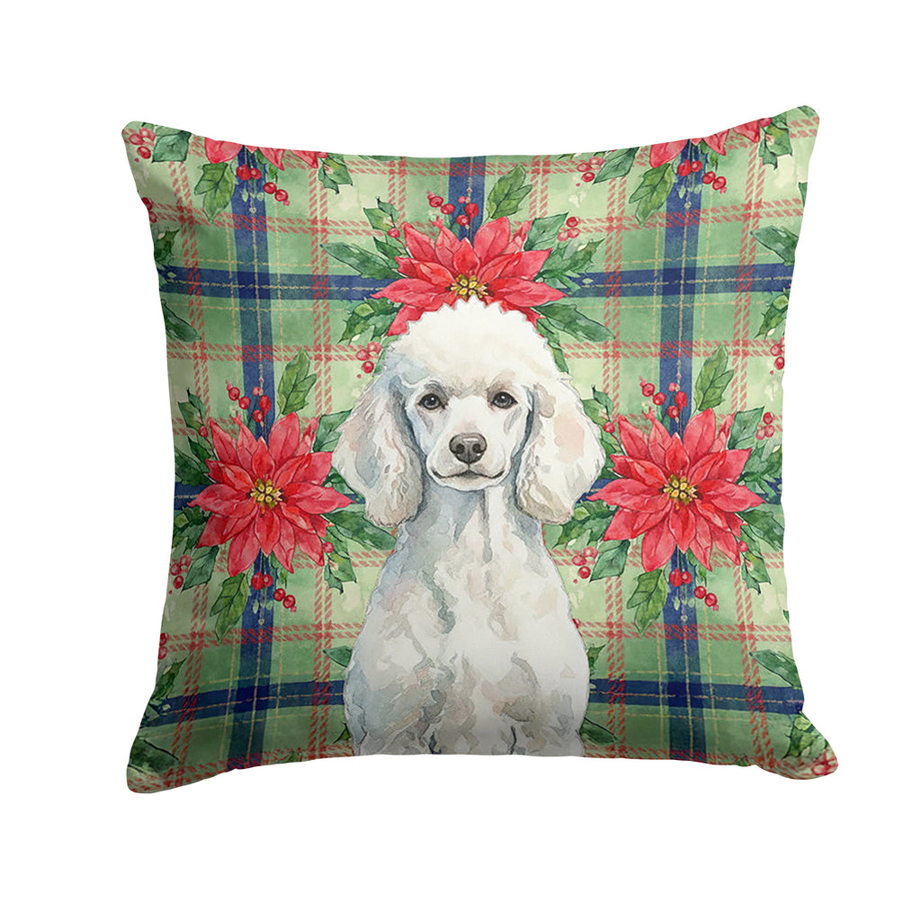 Standard White Poodle Christmas PoinsettIas Decorative Throw Pillow 18x18 Indoor Outdoor Accent Cushion, Fabric Cover with Insert for Sofa, Bed, Porch & Living Room