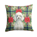 Standard White Poodle Christmas PoinsettIas Decorative Throw Pillow 18x18 Indoor Outdoor Accent Cushion, Fabric Cover with Insert for Sofa, Bed, Porch & Living Room