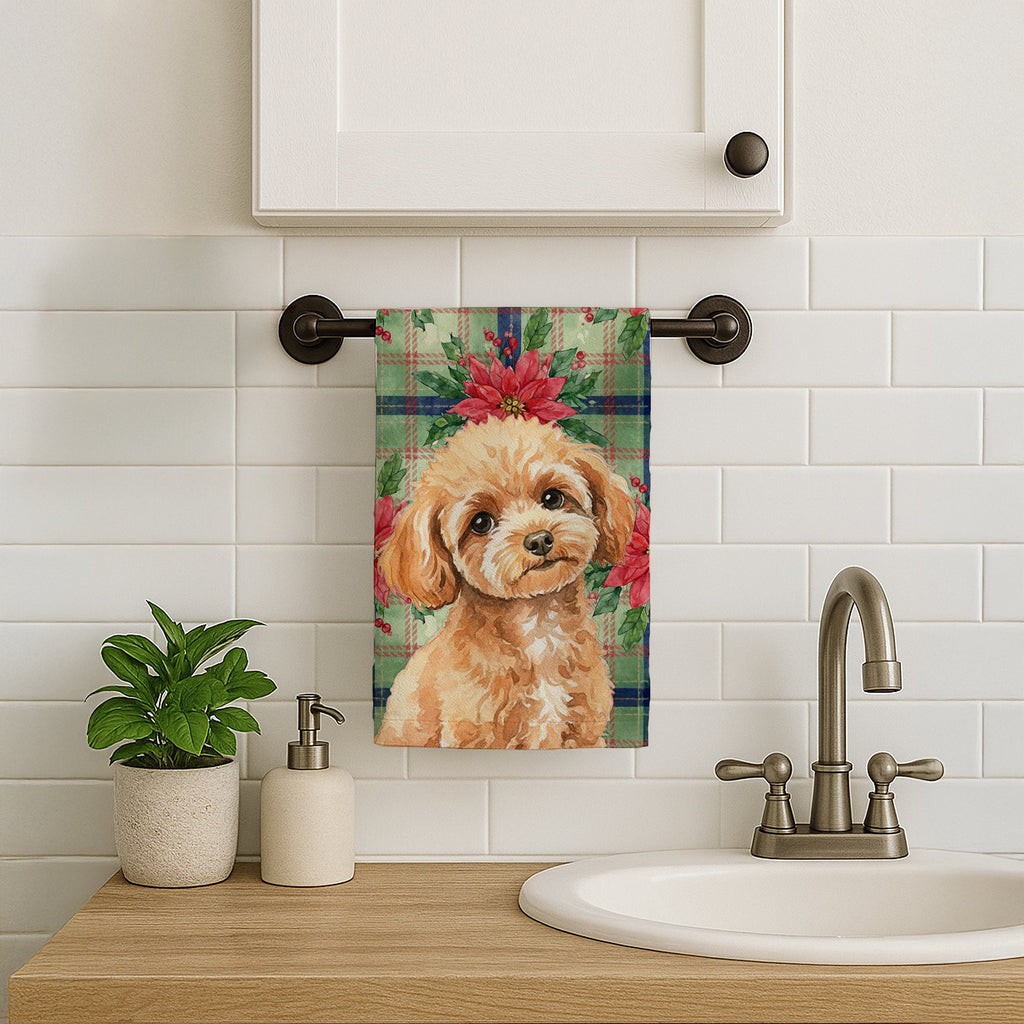 Toy Apricot Poodle Christmas PoinsettIas Kitchen Towel Velour Plush Front and Cotton Loop Back Machine Washable