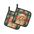 Toy Apricot Poodle Christmas PoinsettIas Pot Holder Set of 2 Heat Resistant Quilted Hot Pads 7.5 x 7.5 Inch, Insulated Kitchen Trivets for Cooking & Baking