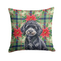 Toy Black Poodle Christmas PoinsettIas Decorative Throw Pillow 14x14 Indoor Outdoor Accent Cushion, Fabric Cover with Insert for Sofa, Bed, Porch & Living Room
