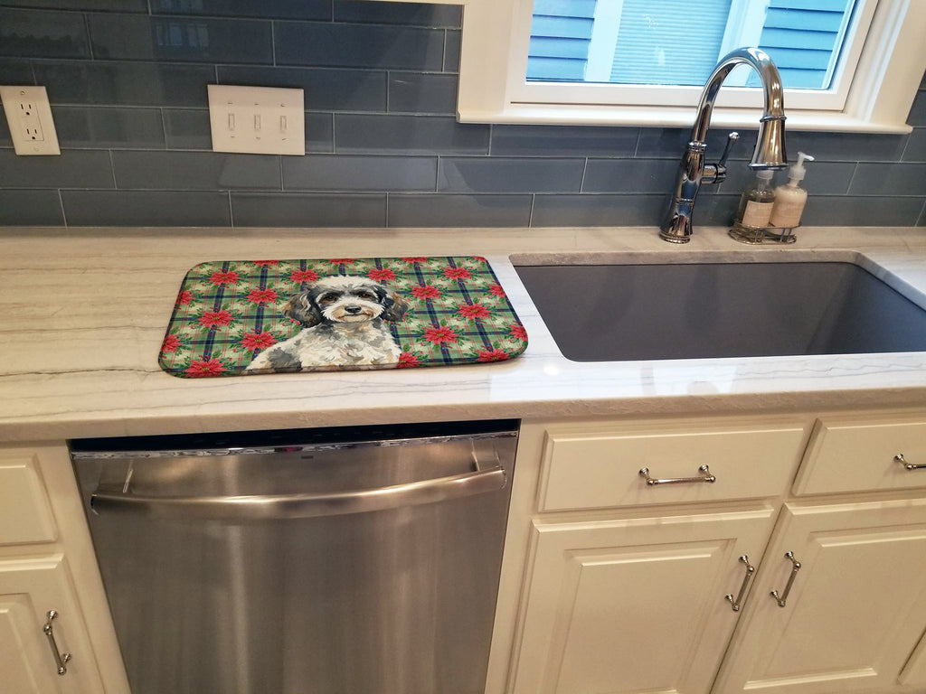 Toy Parti Poodle Christmas PoinsettIas Dish Drying Mat Absorbent Dish Drying Mat Pad for Kitchen Counter Dish Drainer Mat for Countertop, 14 x 21", Multicolor