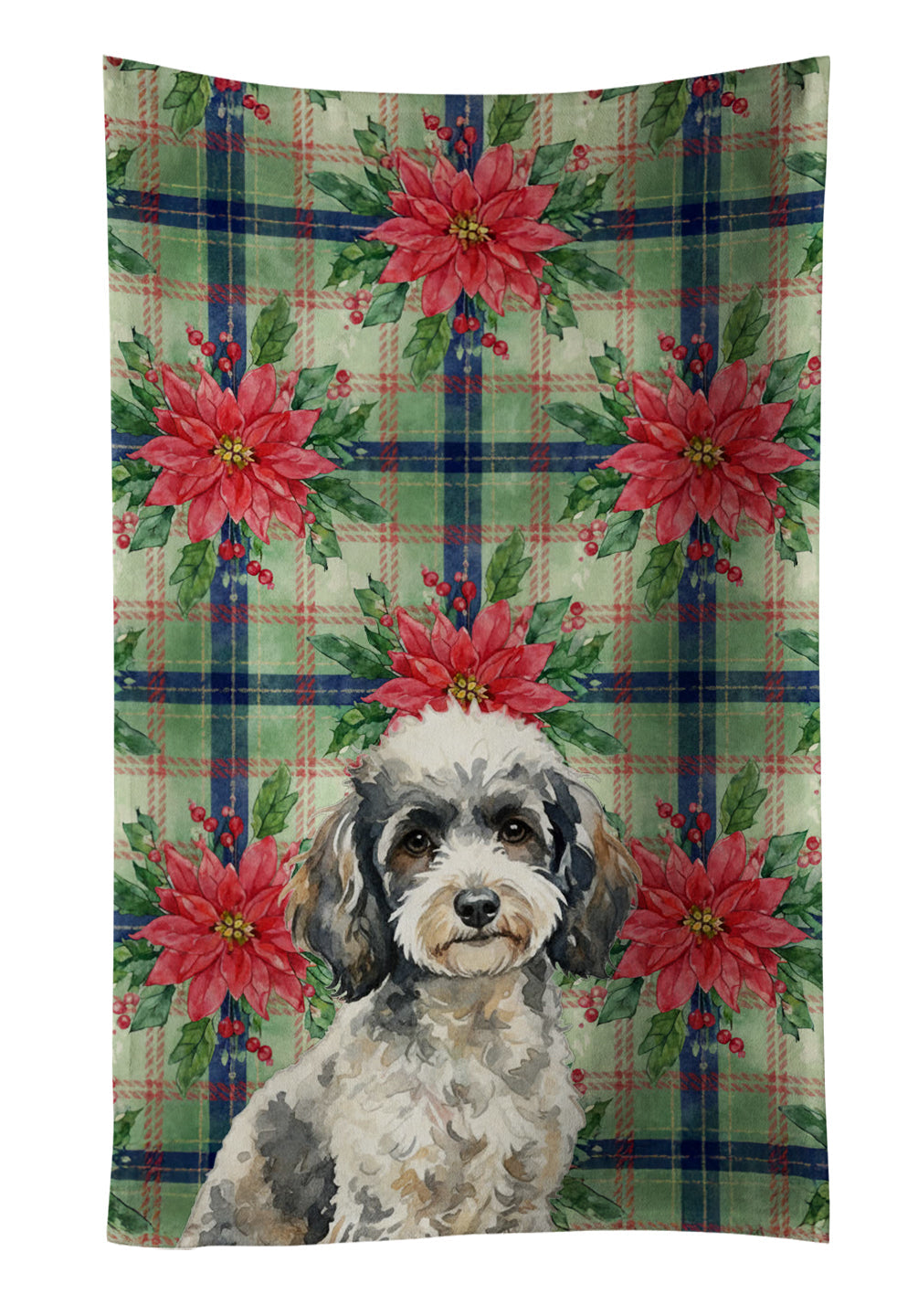 Toy Parti Poodle Christmas PoinsettIas Kitchen Towel Velour Plush Front and Cotton Loop Back Machine Washable