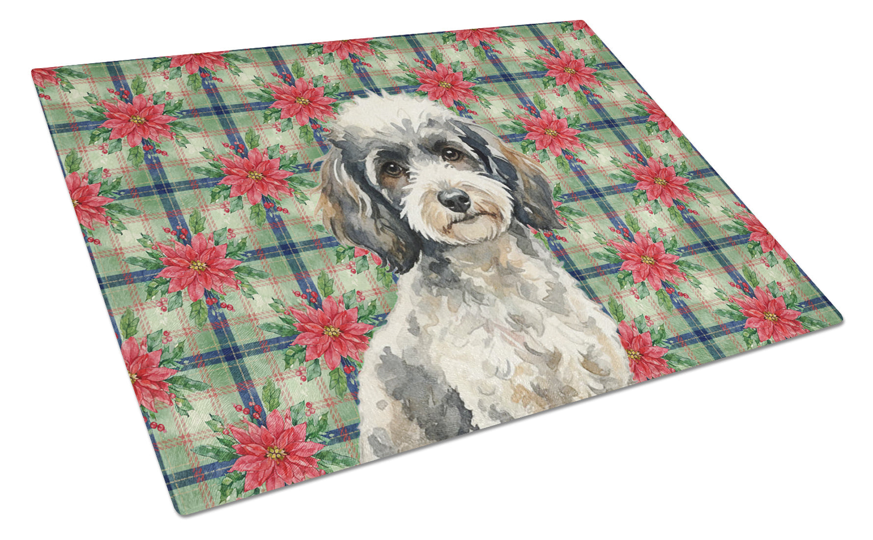 Toy Parti Poodle Christmas PoinsettIas Cutting Board Tempered Glass Kitchen Cutting Surface, Heat Resistant Chopping, Non-Slip Feet, Food Prep & Serving
