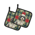 Toy Parti Poodle Christmas PoinsettIas Pot Holder Set of 2 Heat Resistant Quilted Hot Pads 7.5 x 7.5 Inch, Insulated Kitchen Trivets for Cooking & Baking