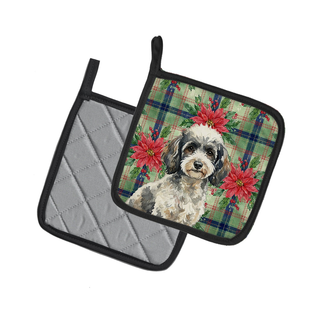 Toy Parti Poodle Christmas PoinsettIas Pot Holder Set of 2 Heat Resistant Quilted Hot Pads 7.5 x 7.5 Inch, Insulated Kitchen Trivets for Cooking & Baking