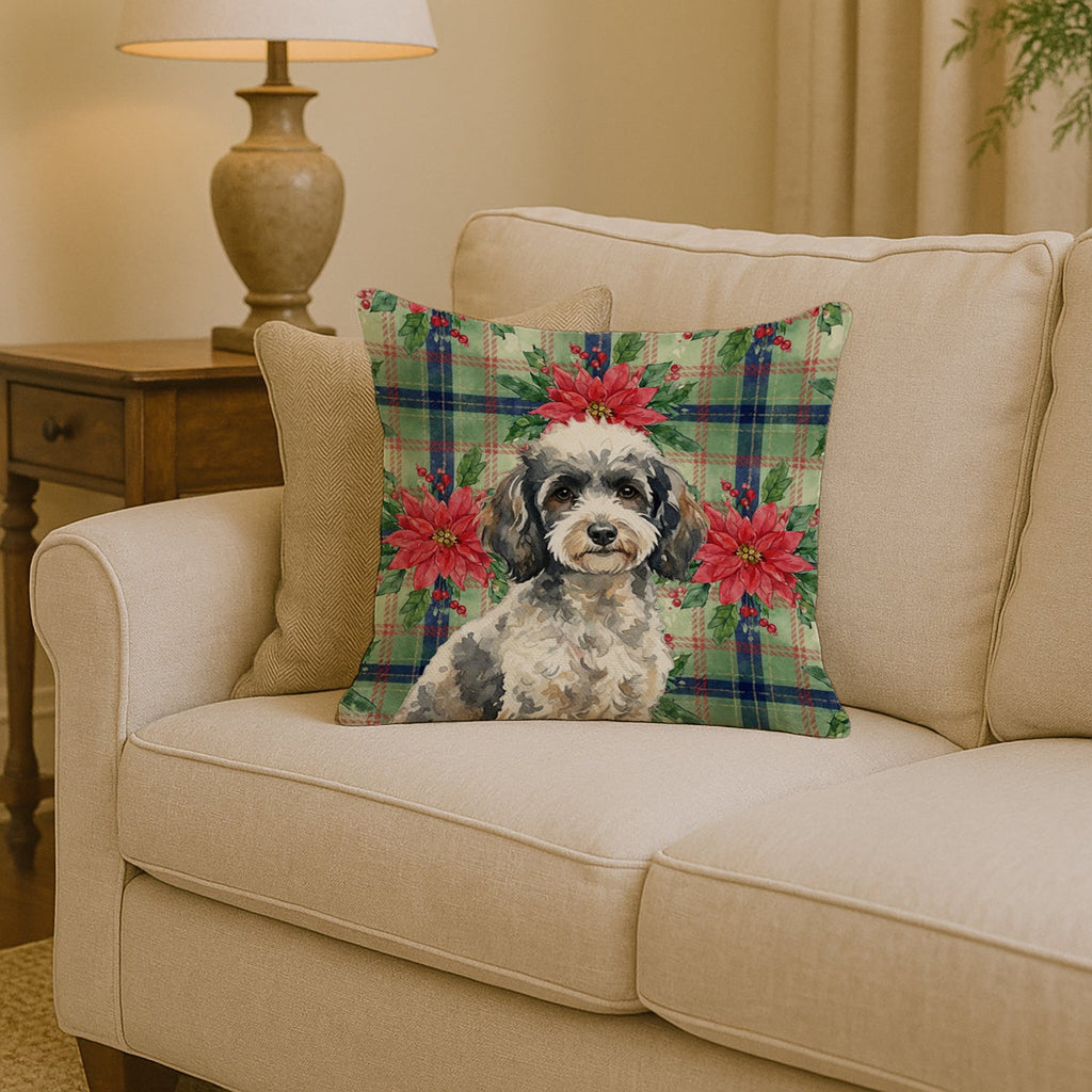 Toy Parti Poodle Christmas PoinsettIas Decorative Throw Pillow 14x14 Indoor Outdoor Accent Cushion, Fabric Cover with Insert for Sofa, Bed, Porch & Living Room