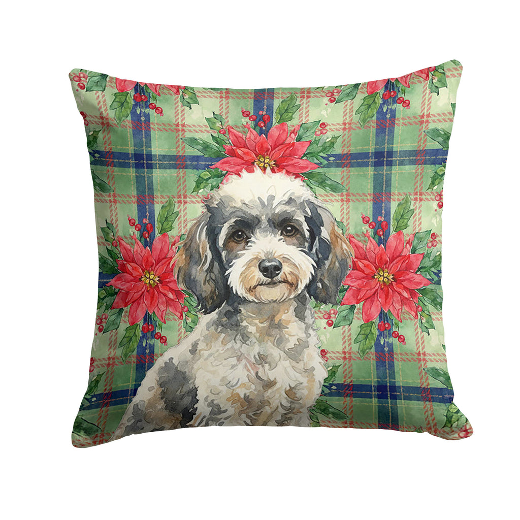 Toy Parti Poodle Christmas PoinsettIas Decorative Throw Pillow 18x18 Indoor Outdoor Accent Cushion, Fabric Cover with Insert for Sofa, Bed, Porch & Living Room