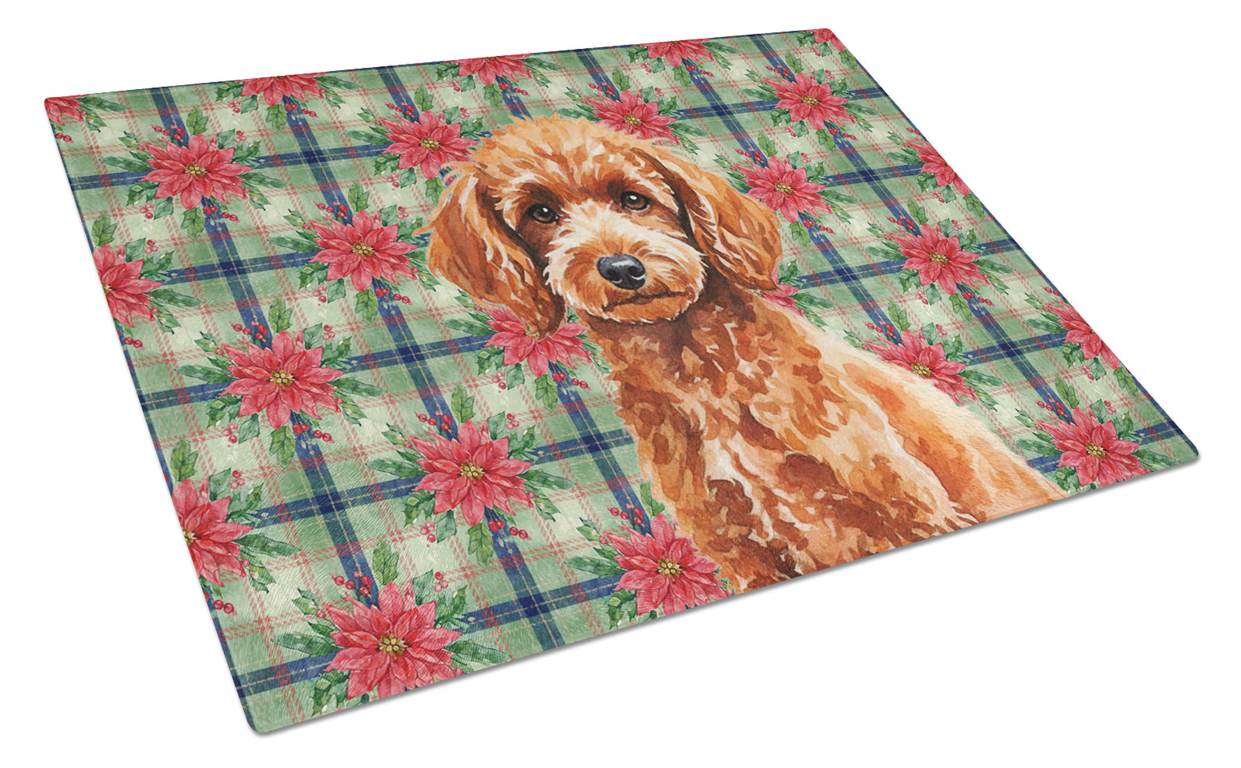 Toy Red Poodle Christmas PoinsettIas Cutting Board Tempered Glass Kitchen Cutting Surface, Heat Resistant Chopping, Non-Slip Feet, Food Prep & Serving