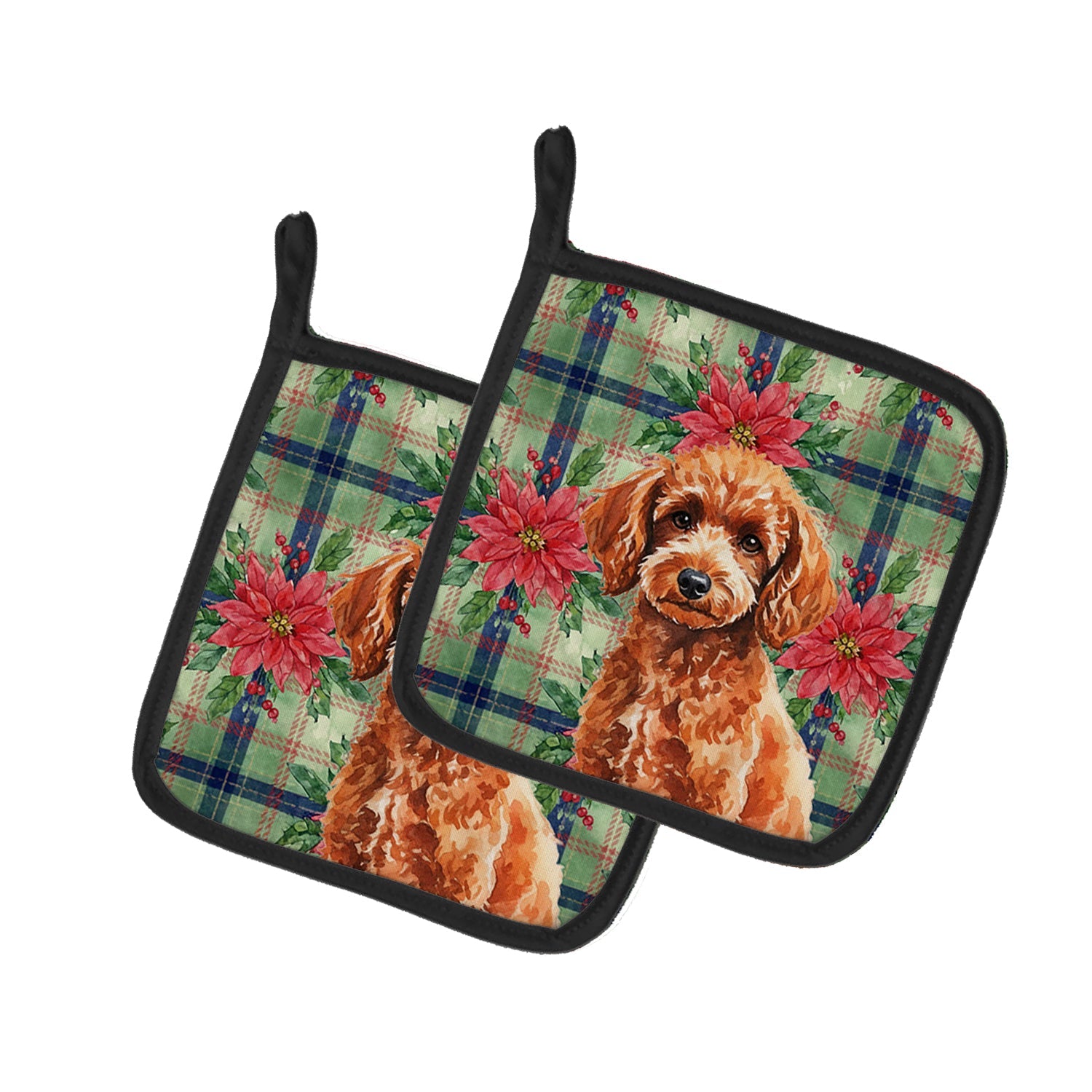 Toy Red Poodle Christmas PoinsettIas Pot Holder Set of 2 Heat Resistant Quilted Hot Pads 7.5 x 7.5 Inch, Insulated Kitchen Trivets for Cooking & Baking