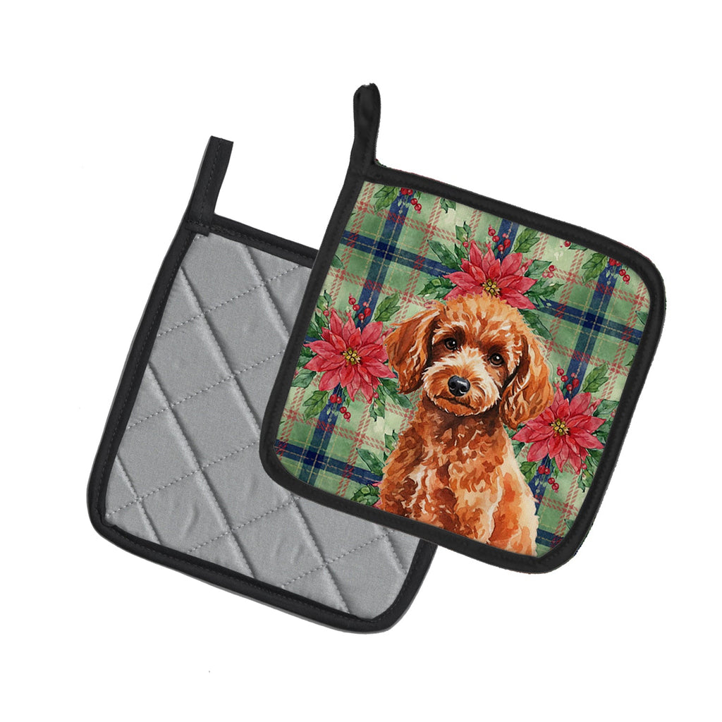Toy Red Poodle Christmas PoinsettIas Pot Holder Set of 2 Heat Resistant Quilted Hot Pads 7.5 x 7.5 Inch, Insulated Kitchen Trivets for Cooking & Baking