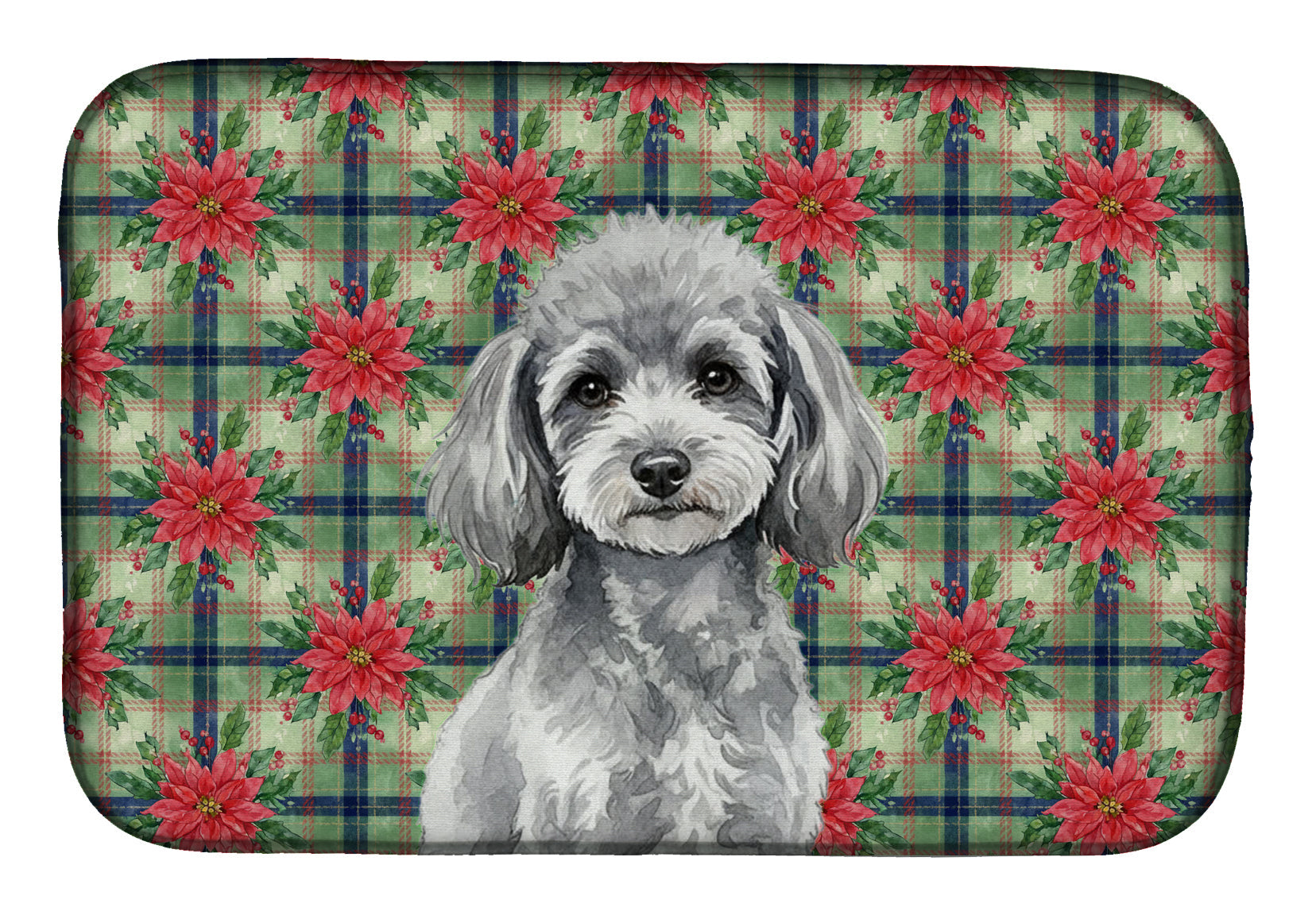 Toy Silver Poodle Christmas PoinsettIas Dish Drying Mat Absorbent Dish Drying Mat Pad for Kitchen Counter Dish Drainer Mat for Countertop, 14 x 21", Multicolor