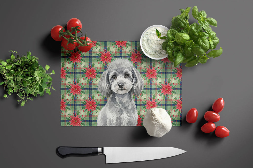Toy Silver Poodle Christmas PoinsettIas Cutting Board Tempered Glass Kitchen Cutting Surface, Heat Resistant Chopping, Non-Slip Feet, Food Prep & Serving